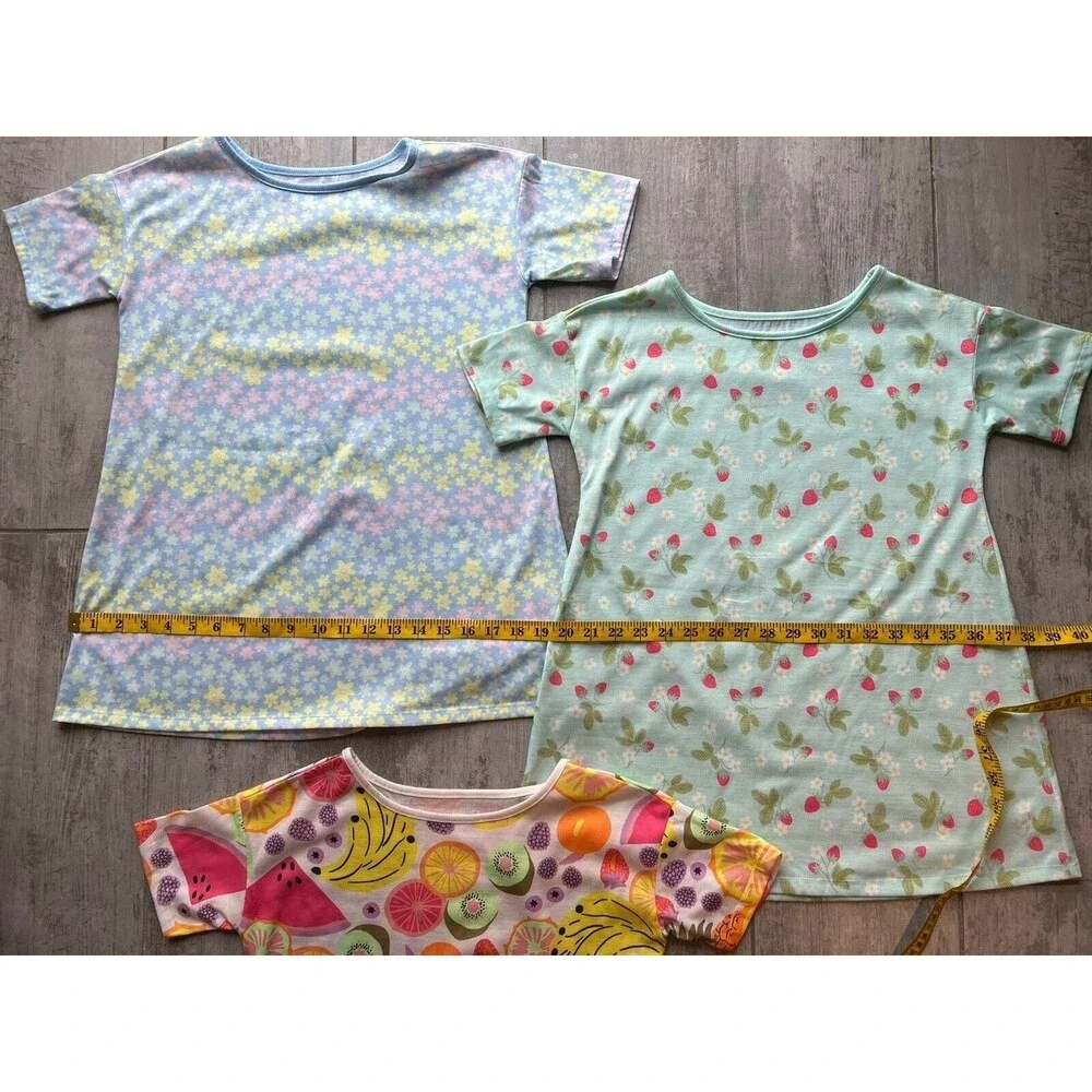 Girl Set Lot of 3 Cat & Jack Nightgown Pjs Pajamas Sleepshirt Flower Fruit S 6/7